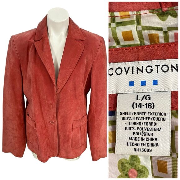 Covington  Blazer Womens Large Orange Suede Leather Jacket Career Work Office - Picture 1 of 15